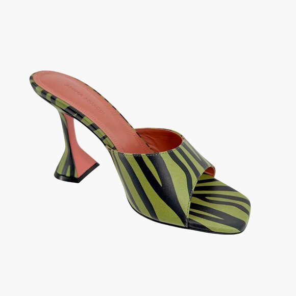 Amina Muaddi Lupita Green Zebra Mule Slide Sandals Heels Size 37.5 US 7.5 Women - Picture 12 of 15